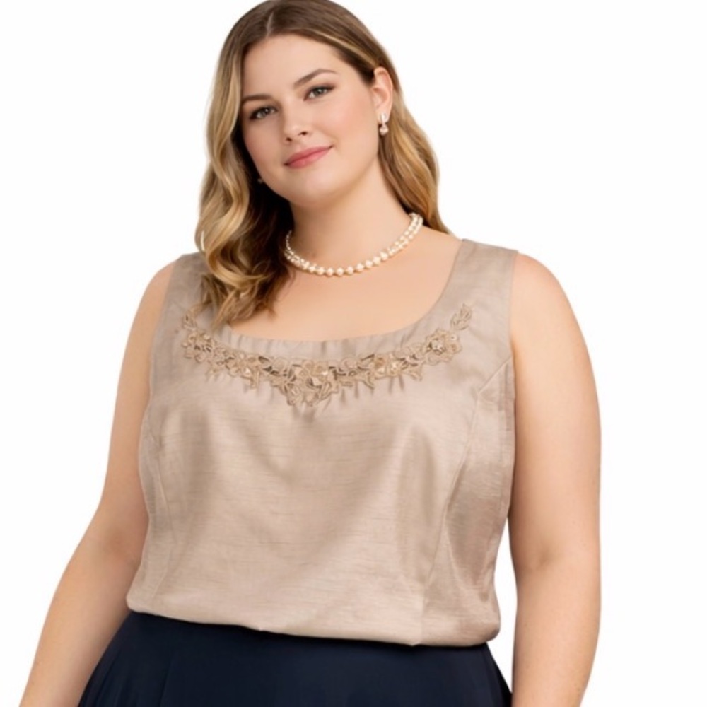 TANK TOP Plus Size 20W Beige Silk-look Side Zip Mother of the Bride